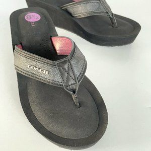 NEW Coach Jolene Wedge Sandals Flip Flop Signature Thong Black, Women's 8.5